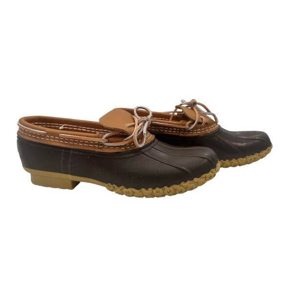 LL Bean USA Rubber Moccasin Bean Boots US 9N Leather Rubber Gum Sole 175061 - Picture 3 of 11